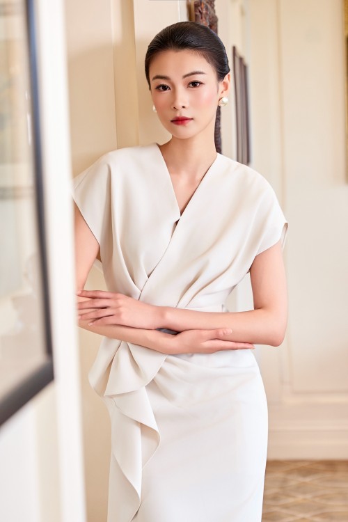 Sixdo Cream Woven Sarong Dress